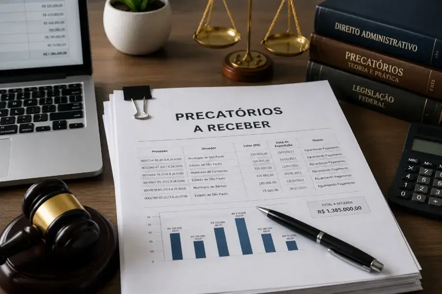 Documento de precatórios a receber sobre a mesa
